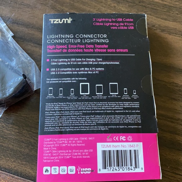 New 3ft. Pink Charging Cord and Dual Car Charger - Picture 2 of 5